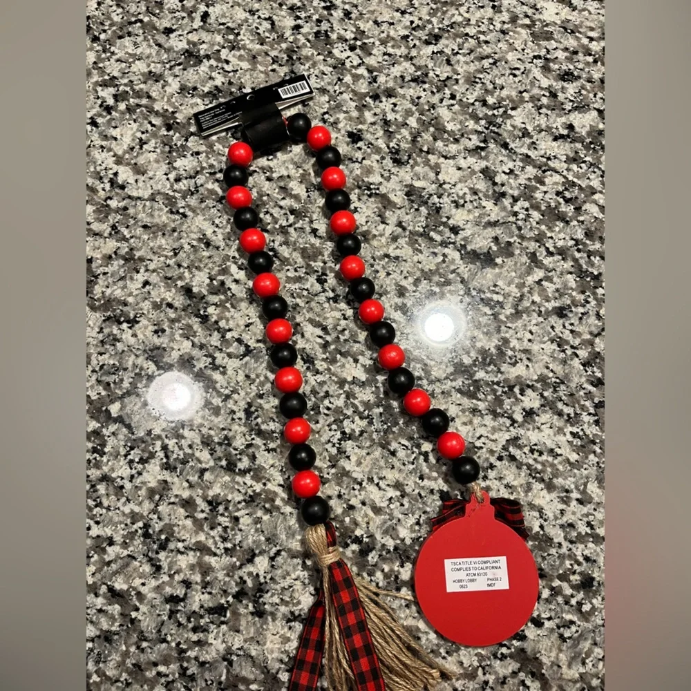 New! Black and red wooden bead garland, “merry Christmas” decor